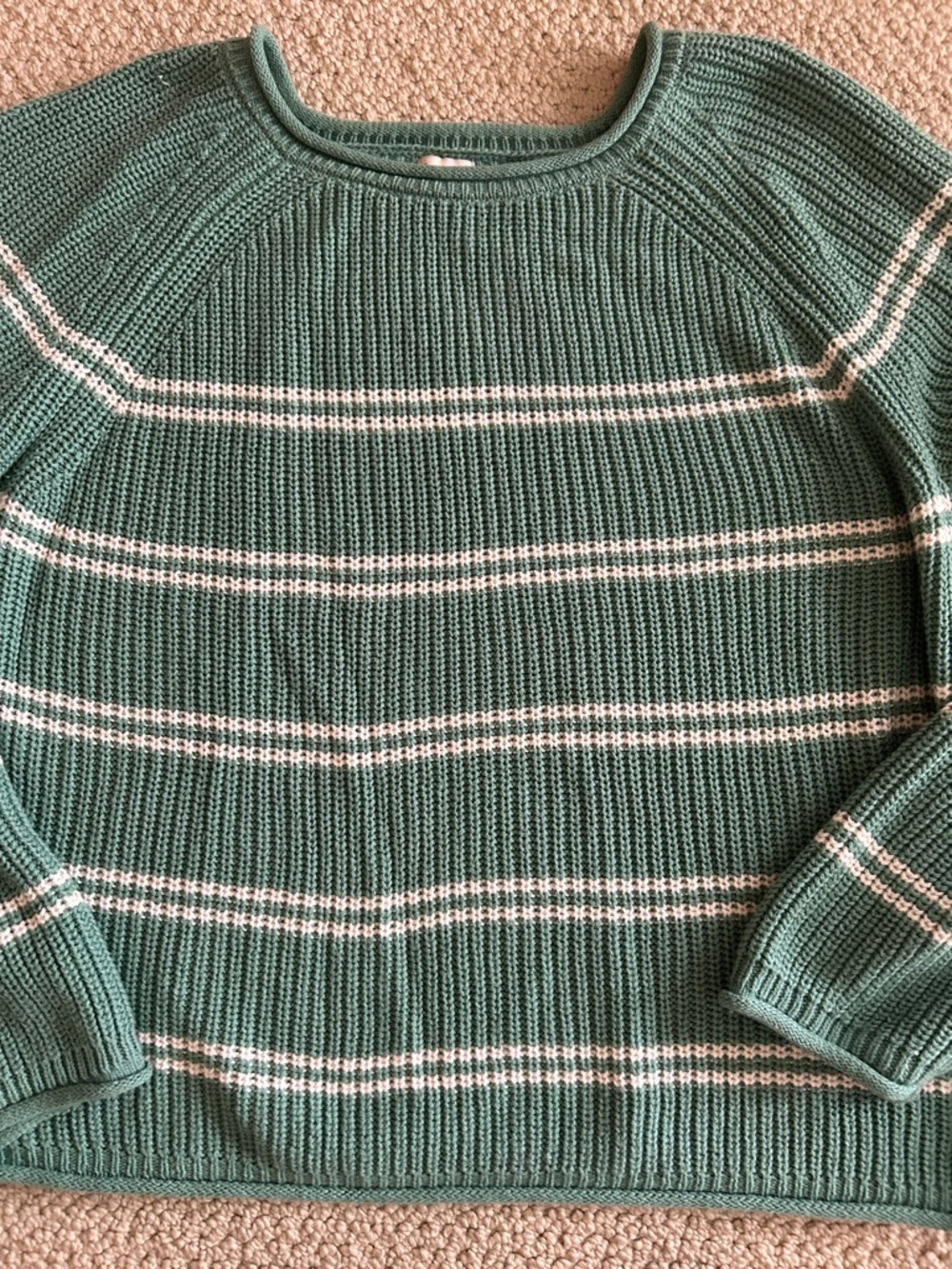 a new day Teal and White Striped Crewneck Sweater